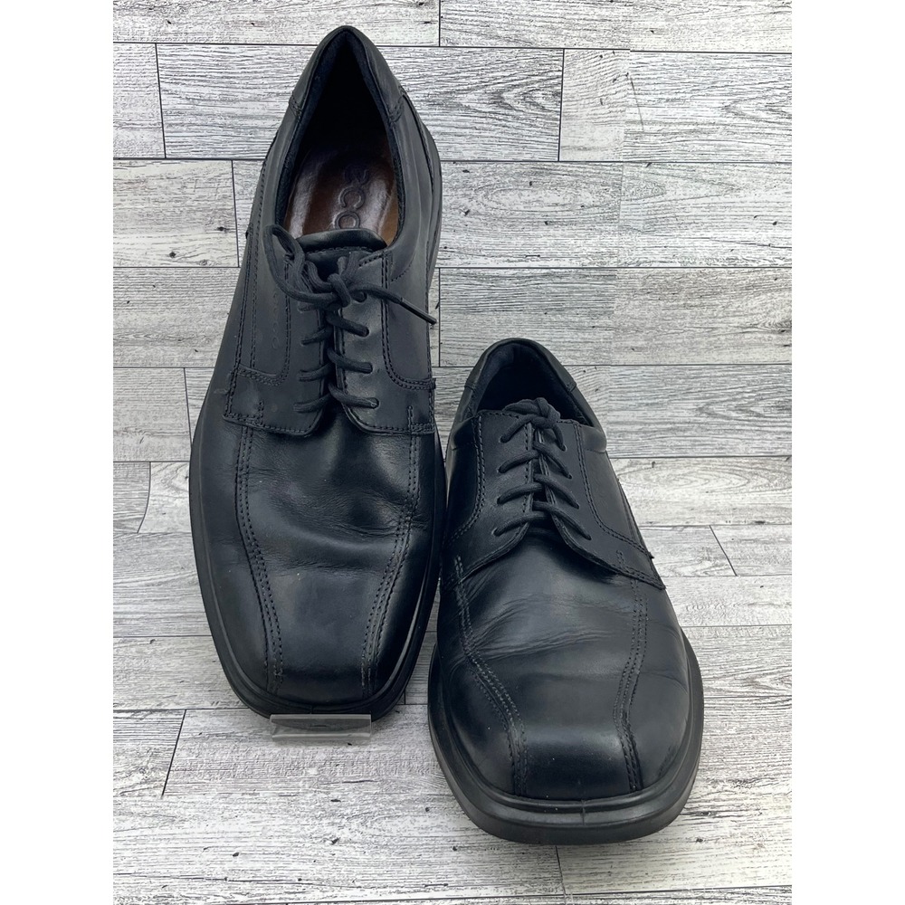 ECCO Mens Helsinki Black Leather Bike Toe Derby Dress Shoes EU 43 US 9-9.5